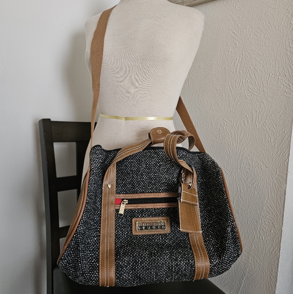 Vintage OSCAR DE LA RENTA STUDIO Duffel Gym Bag Crossbody Brown EUC